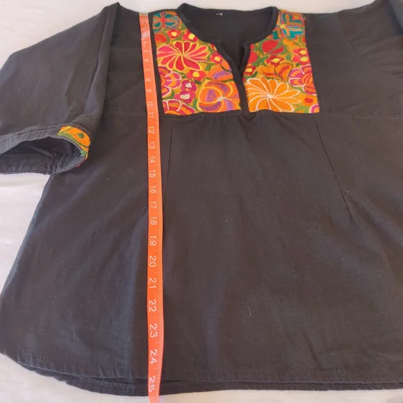 Traditional Mexican Black Blouse with Embroidery Accent - Picture 7 of 7